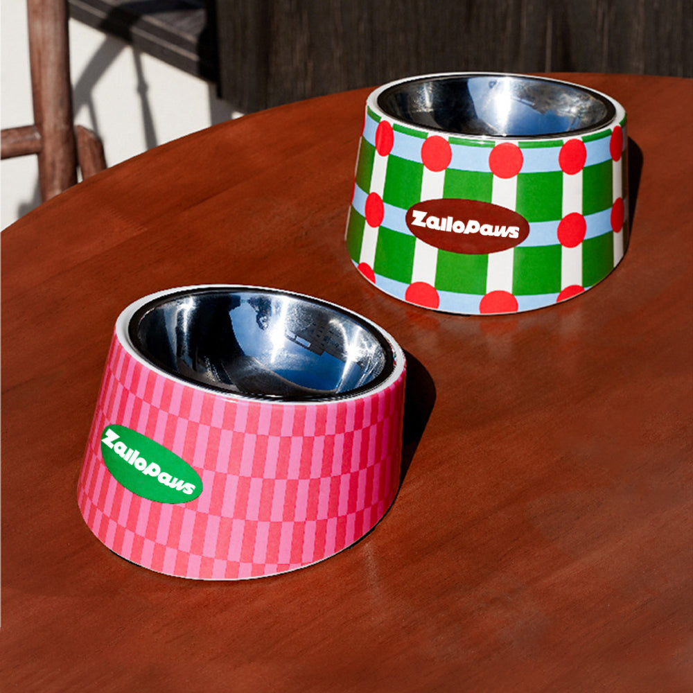 Retro Chic Tilted Stainless Steel Pet Bowl – 15° Angle for Easy Eating