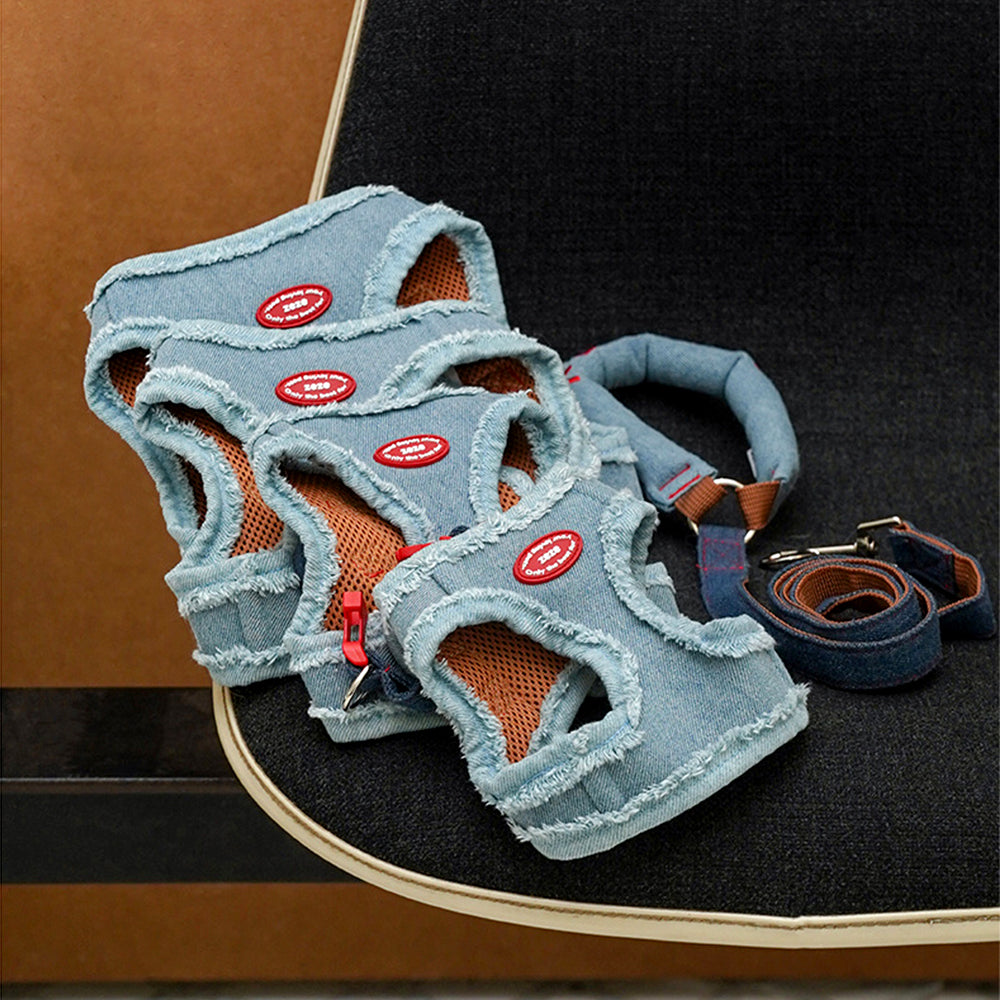 ZalloPaws Denim Pet Harness Set