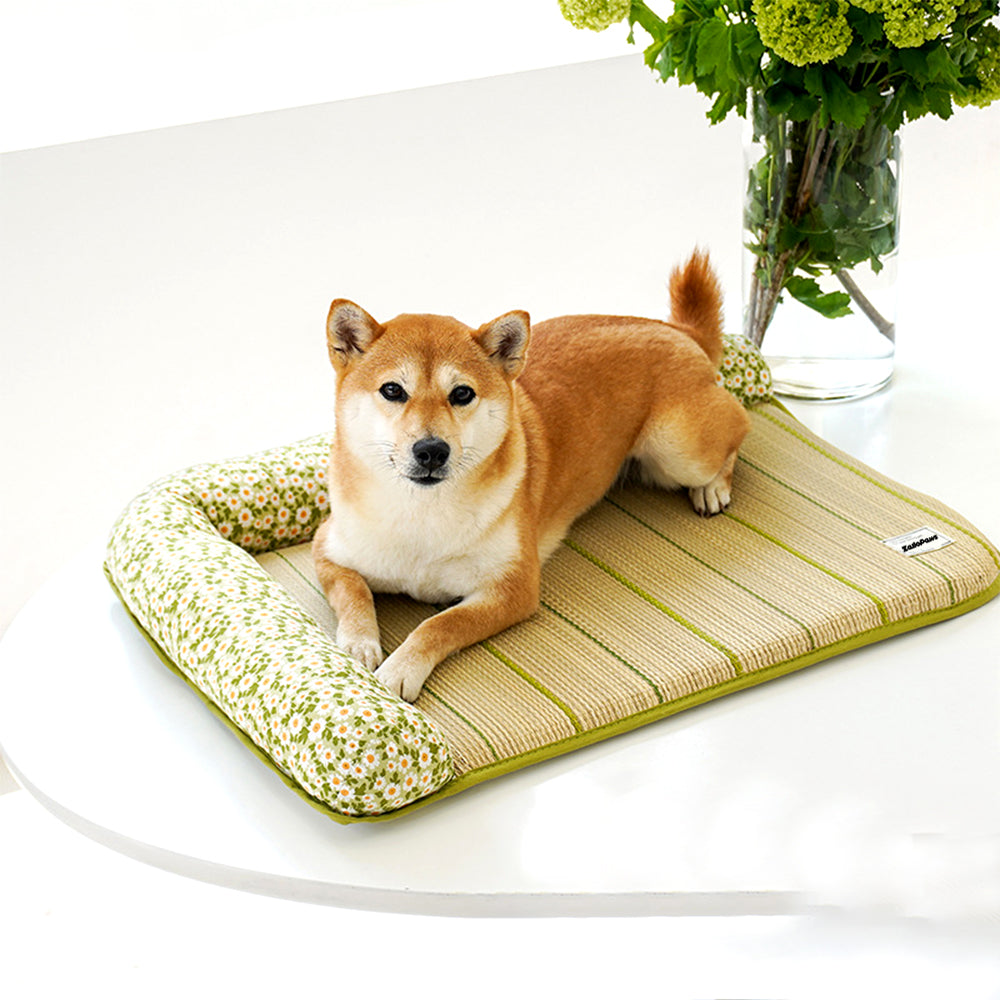 Summer Floral Daisy Rattan Cooling Pet Mat