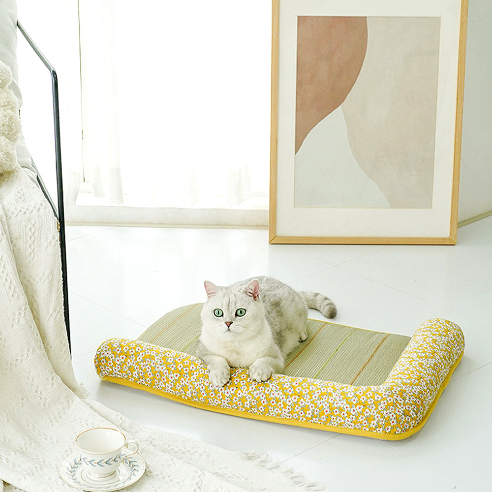Summer Floral Daisy Rattan Cooling Pet Mat