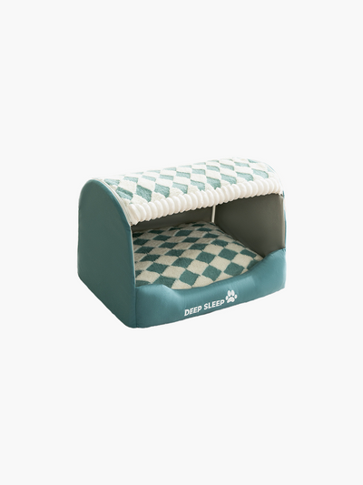 Houndstooth Print Curved Pet Bed - Blue