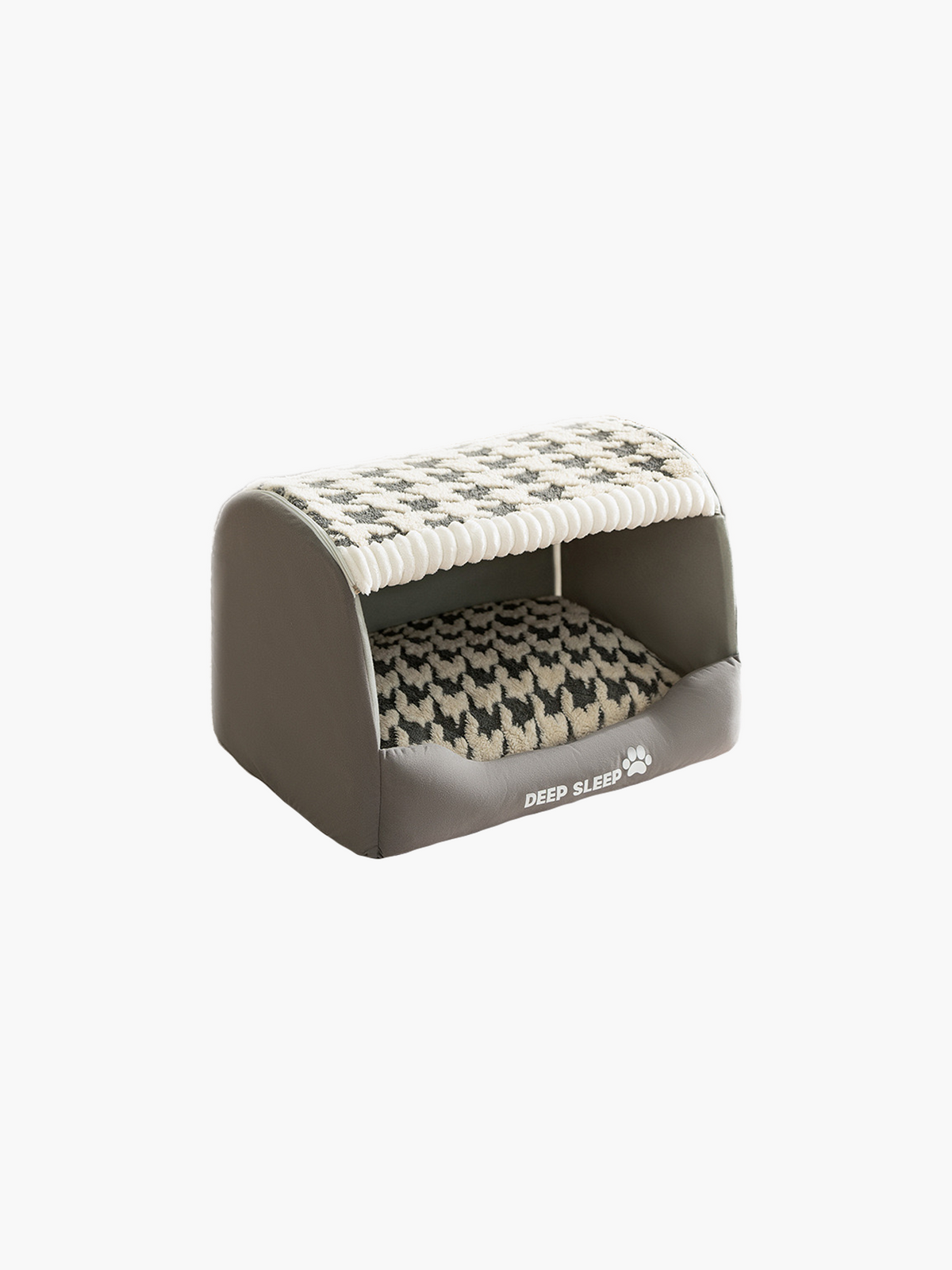 Houndstooth Print Curved Pet Bed - Gray