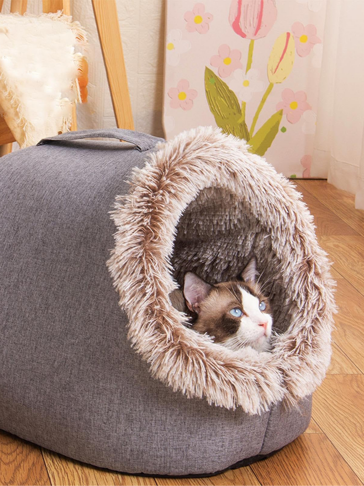 Pet Plush Winter Cave Bed - Brown