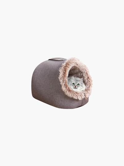 Pet Plush Winter Cave Bed - Brown