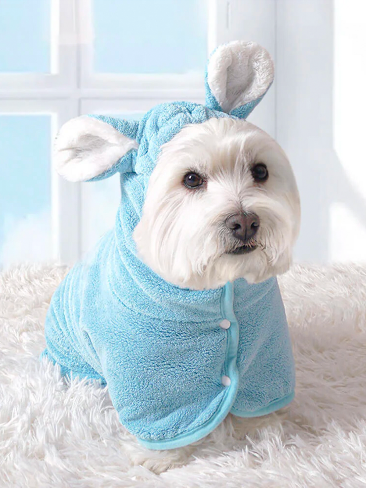 Bunny Ear Microfiber Absorbent Skin-Friendly Velcro Dog & Cat Hoodie Bathrobe