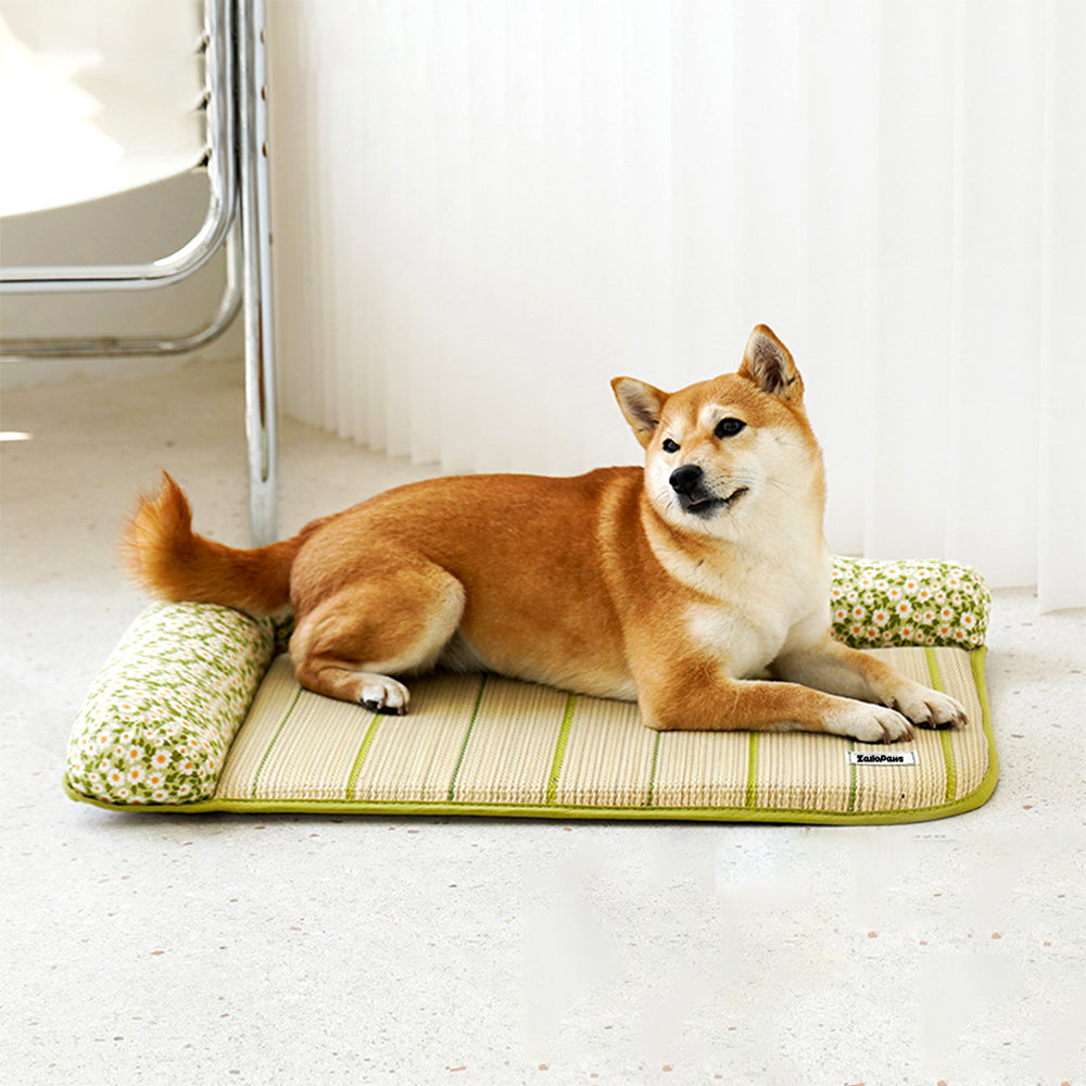 Summer Floral Daisy Rattan Cooling Pet Mat