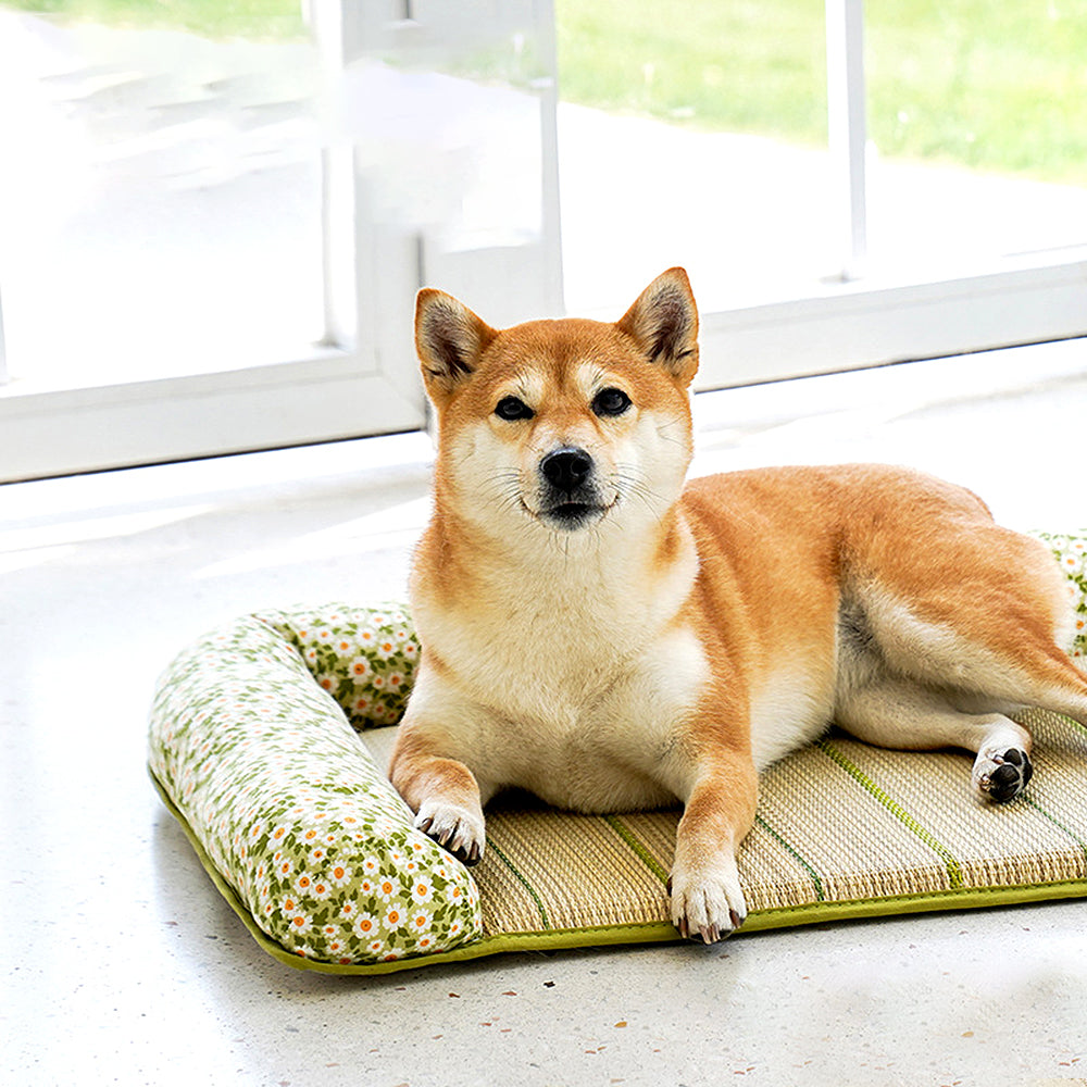 Summer Floral Daisy Rattan Cooling Pet Mat