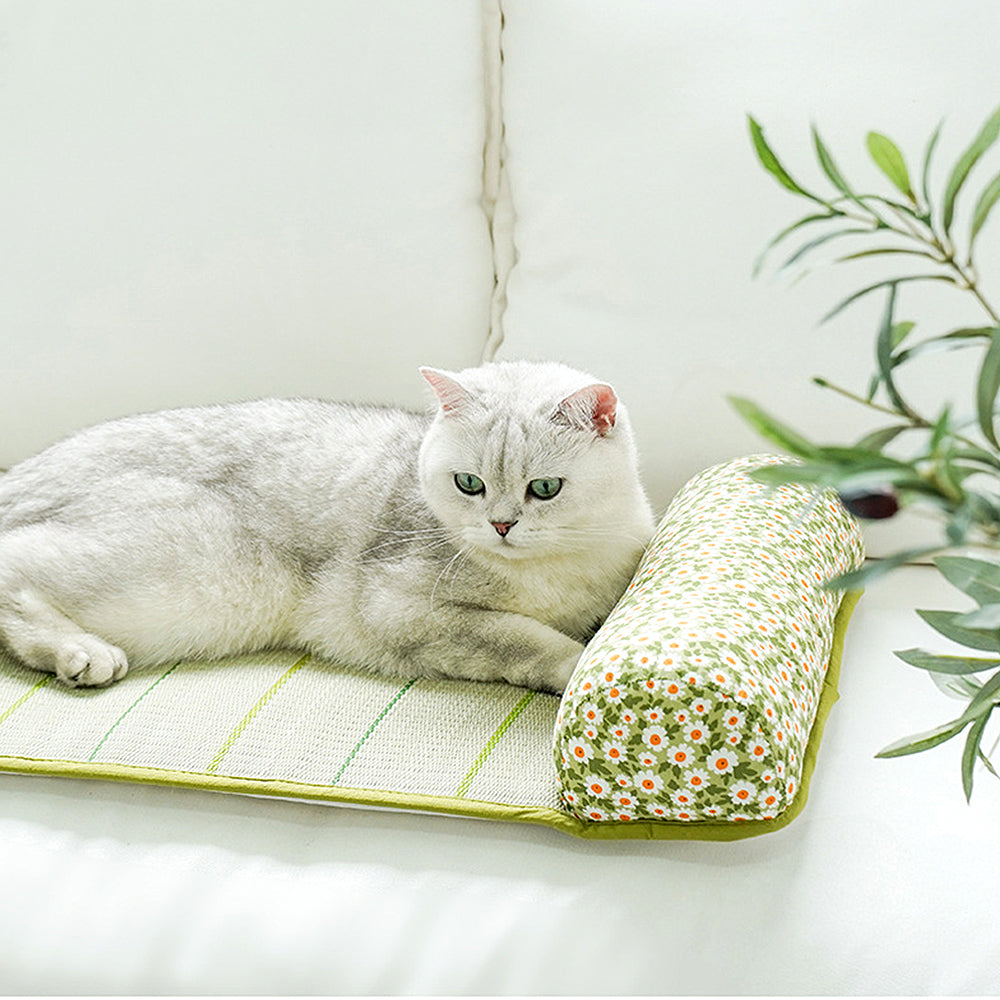 Summer Floral Daisy Rattan Cooling Pet Mat