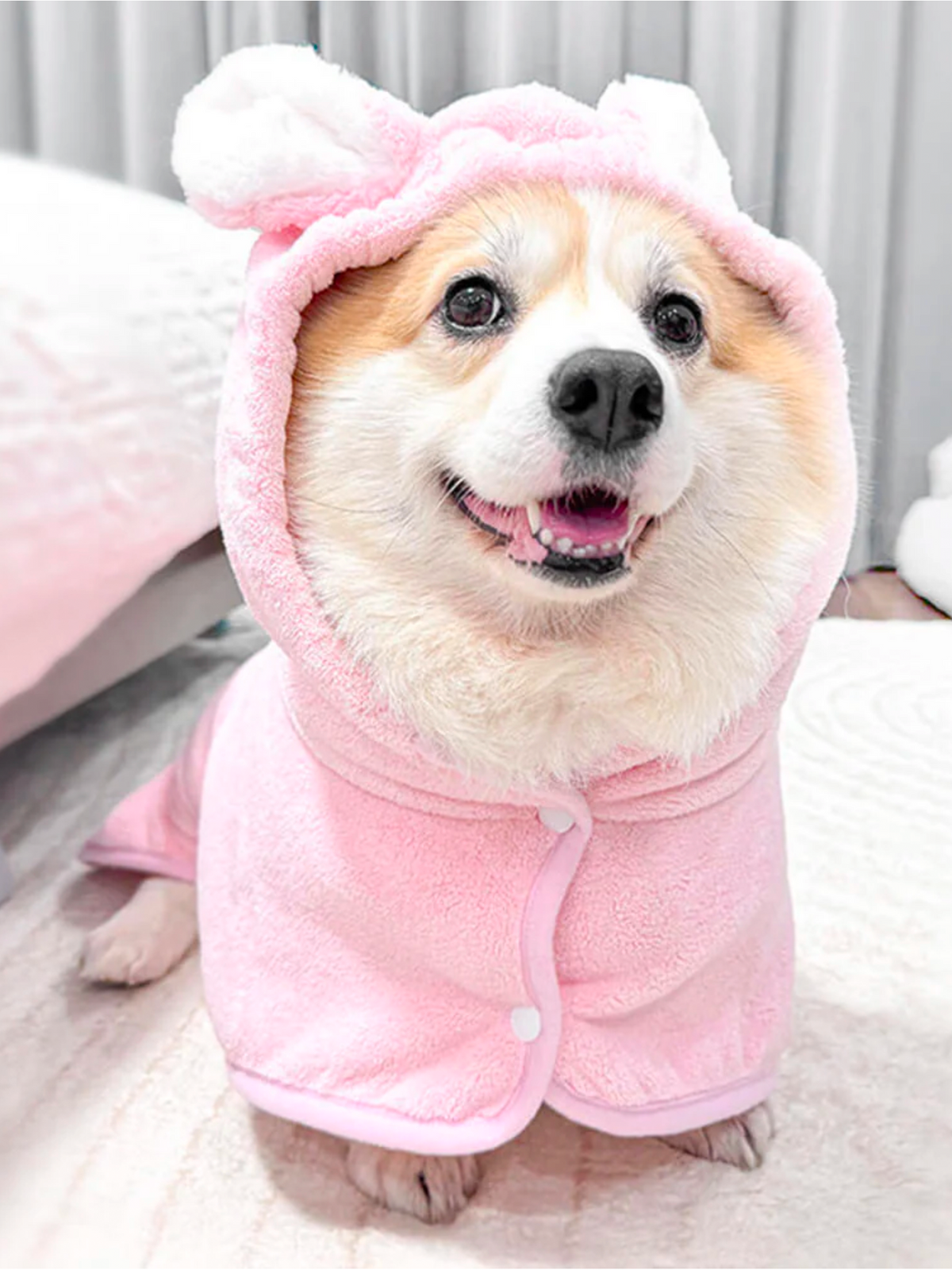 Bunny Ear Microfiber Absorbent Skin-Friendly Velcro Dog & Cat Hoodie Bathrobe