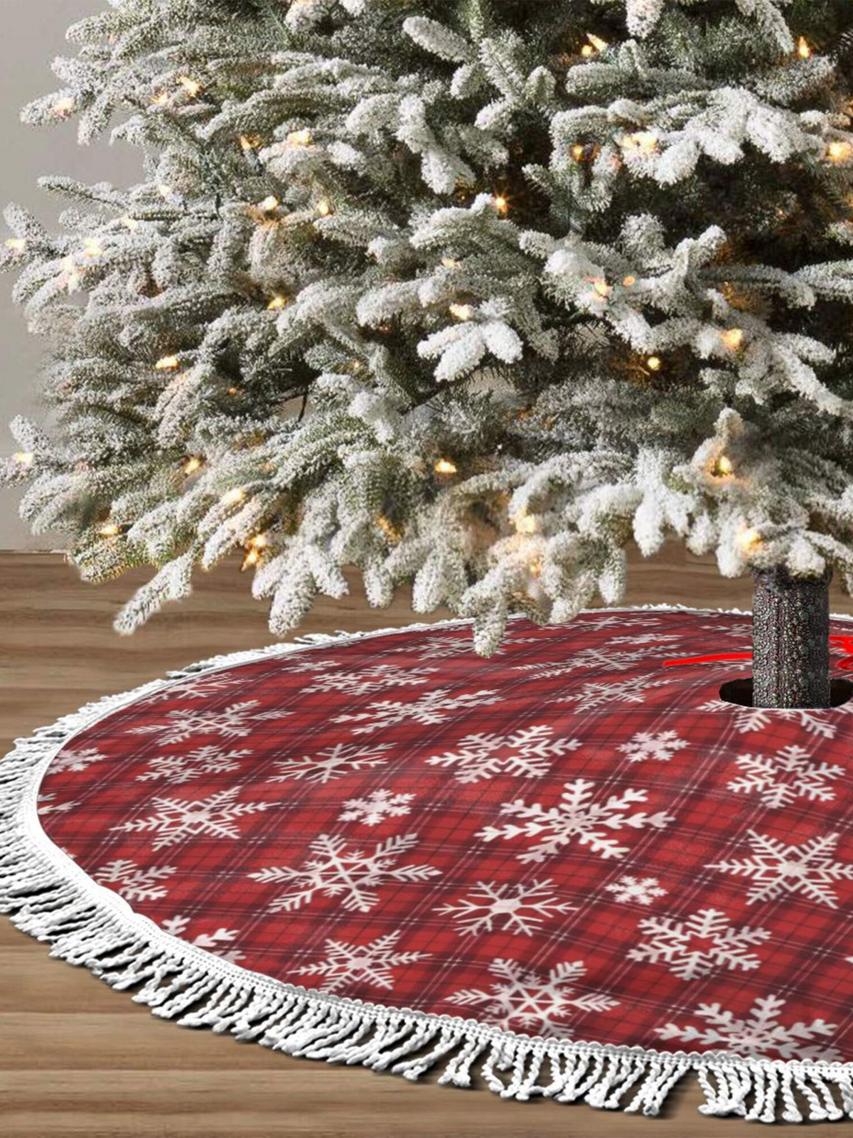 【Christmas Tree Skirt】Plaid Snowfall