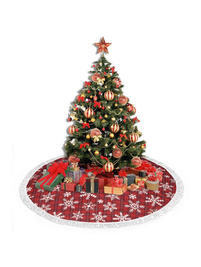 【Christmas Tree Skirt】Plaid Snowfall